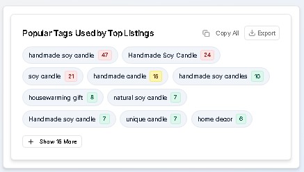 Screenshot of the generated tags list